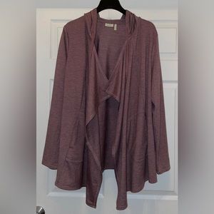 Lori Goldstein LOGO Hooded Lounge Open Front Cardigan/Cover-Up With Pock…